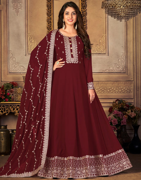 Dark Maroon Faux Georgette Anarkali Anarkali Closure View