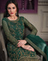 Dark Green Pant style Suits Soft Net Salwar Kameez in Cording Embroidery & Lace Work Closure View Embroidery Back side View