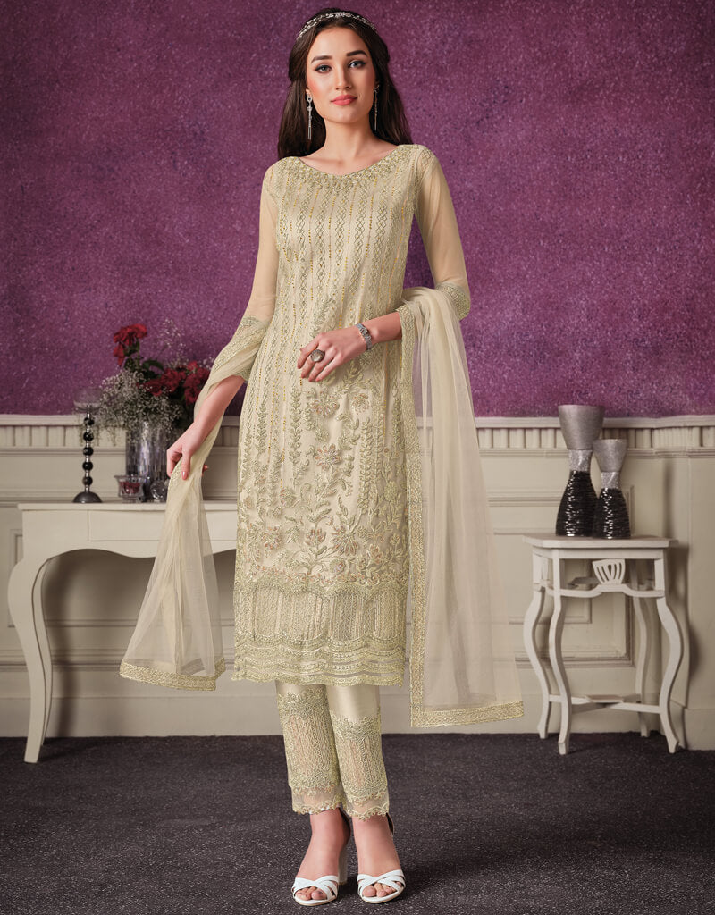 Cream Pant style Suit Faux Georgette main image 1