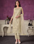 Cream Pant style Straight Butterfly Net Salwar Kameez in Cording Embroidery & Lace Work