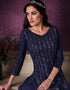Navy Blue Pant style Straight Butterfly Net Salwar Kameez in Cording Embroidery & Lace Work Closure View