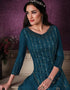 Dark Blue Pant style Straight Butterfly Net Salwar Kameez in Cording Embroidery & Lace Work Closure View