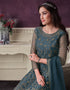 Blue Pant style Suits Soft Net Salwar Kameez in Cording Embroidery & Lace Work Closure View Embroidery Back side View
