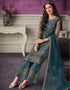 Blue Pant style Suits Soft Net Salwar Kameez in Cording Embroidery & Lace Work Closure View
