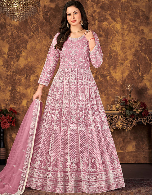Onion Pink Net Anarkali Anarkali
