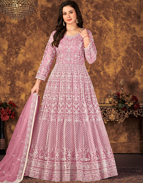 Onion Pink Net Anarkali Anarkali