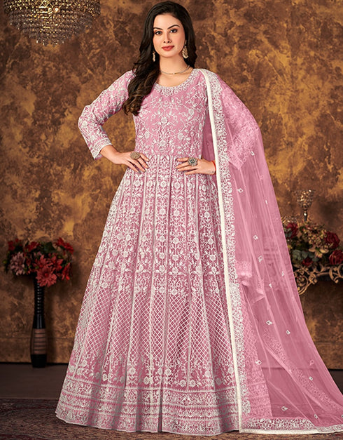 Onion Pink Net Anarkali Anarkali Closure View