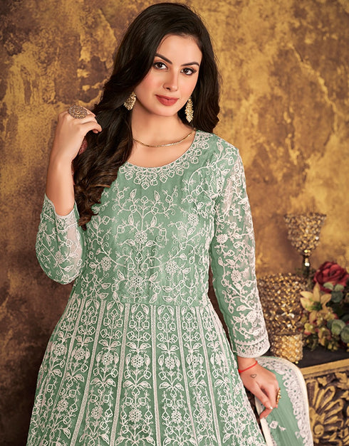 Light Mint Green Net Anarkali Anarkali Back View