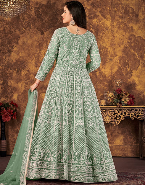 Light Mint Green Net Anarkali Anarkali Salwar Kameez