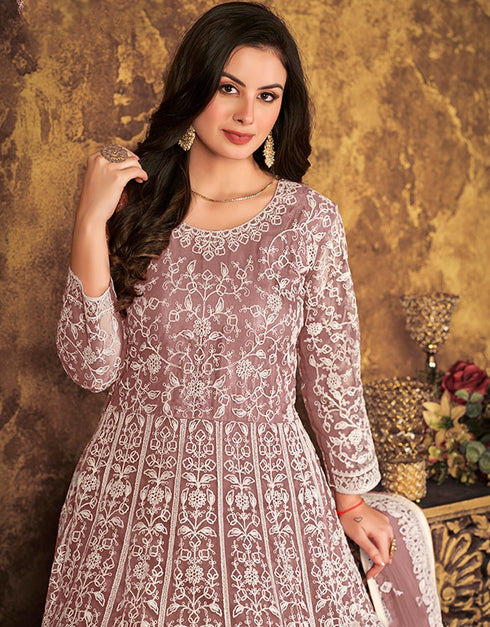 Mauve Net Anarkali Anarkali Back View