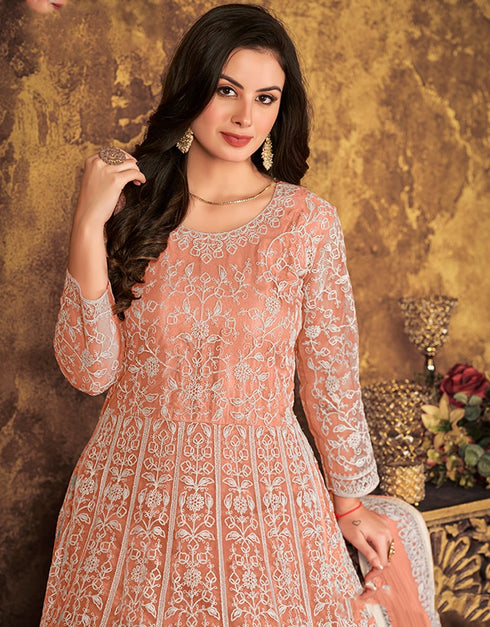 Peach Net Anarkali Anarkali Back View