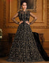 Black Pant style Anarkali Soft Net Salwar Kameez in Cording Embroidery & Lace Work
