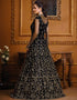 Black Pant style Anarkali Soft Net Salwar Kameez in Cording Embroidery & Lace Work Closure View