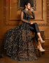 Black Pant style Anarkali Soft Net Salwar Kameez in Cording Embroidery & Lace Work Closure View Embroidery Back side View