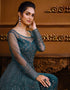 Classic Blue Pant style Anarkali Soft Net Salwar Kameez in Cording Embroidery & Lace Work Closure View