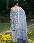 White & Blue Cotton Suit Sharara Closure View