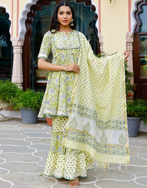 Light Pista Cotton Suit Sharara Closure View