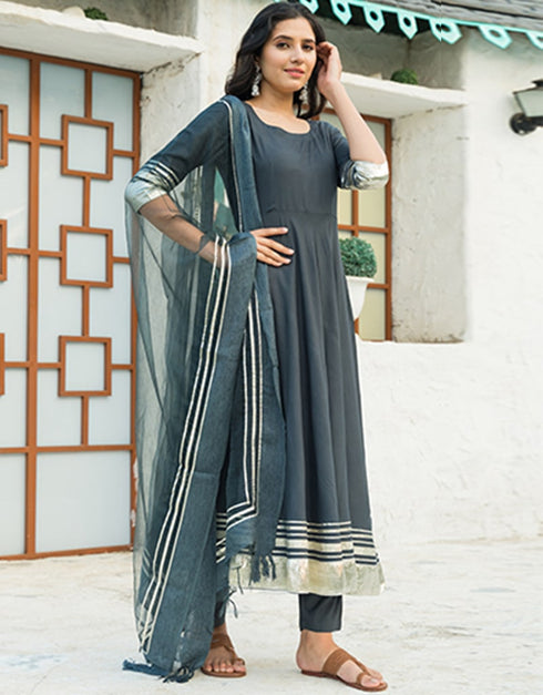 Dark Grey Rayon Suit Pant Closure View