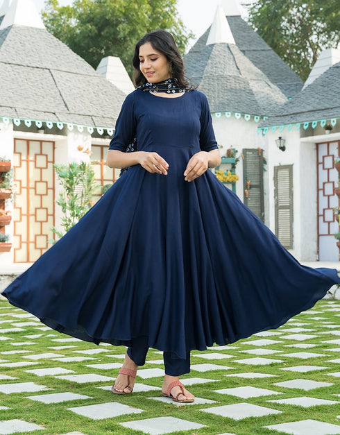 Navy Blue Rayon Suit Pant