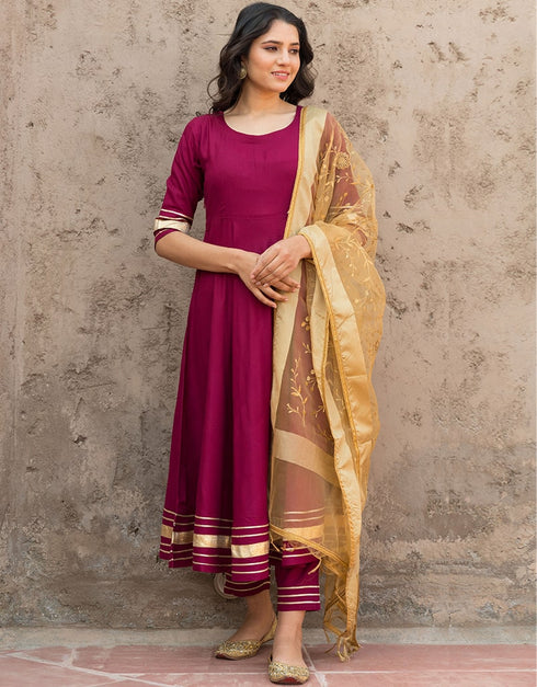 Wine Rayon Suit Pant