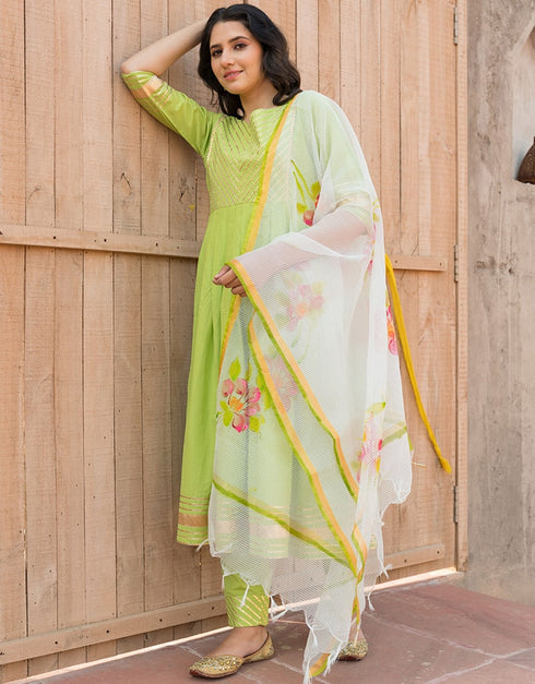 Parrot Green Cotton Suit Pant