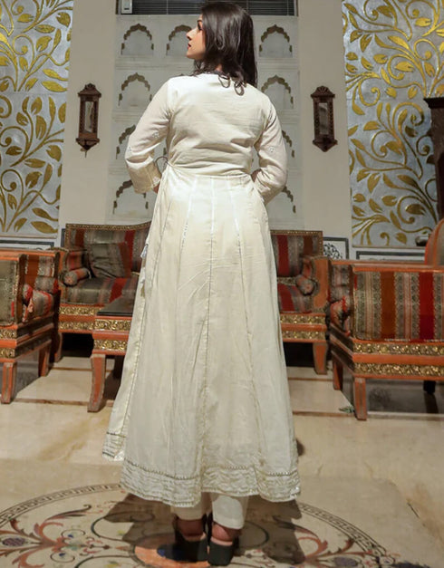 Cream White Cotton Anarkali Pant Women