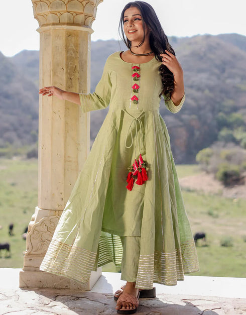 Pastel Green Cotton Anarkali Pant