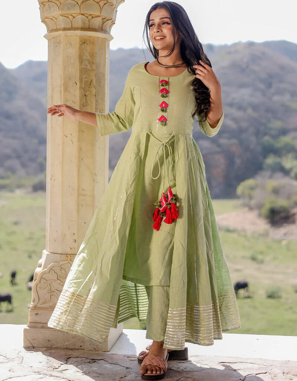 Pastel Green Cotton Anarkali Pant