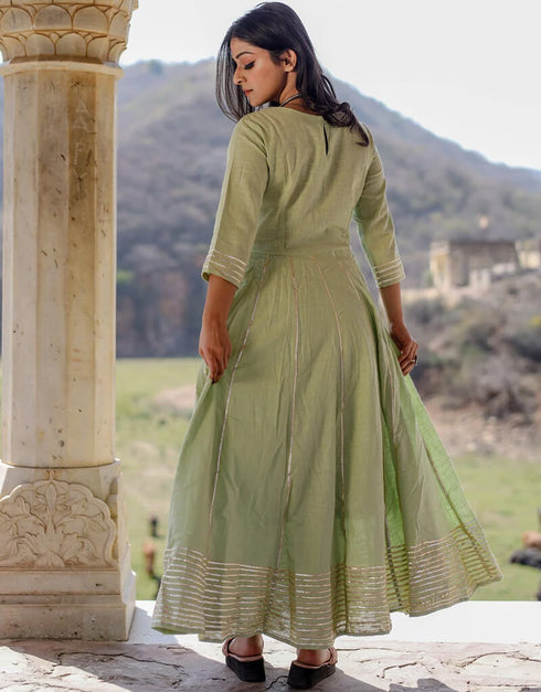 Pastel Green Cotton Anarkali Pant Closure View