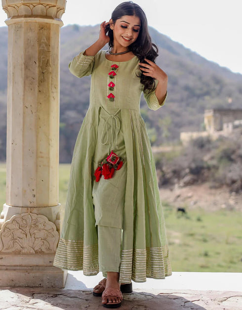 Pastel Green Cotton Anarkali Pant Women
