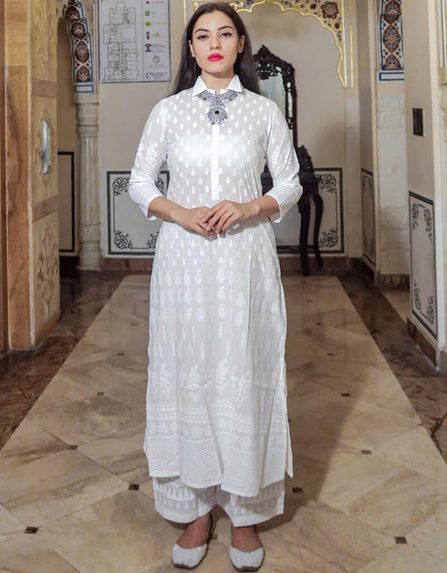 White Cotton Straight Palazzo