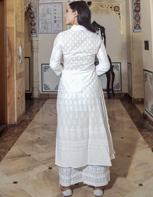 White Cotton Straight Palazzo Closure View