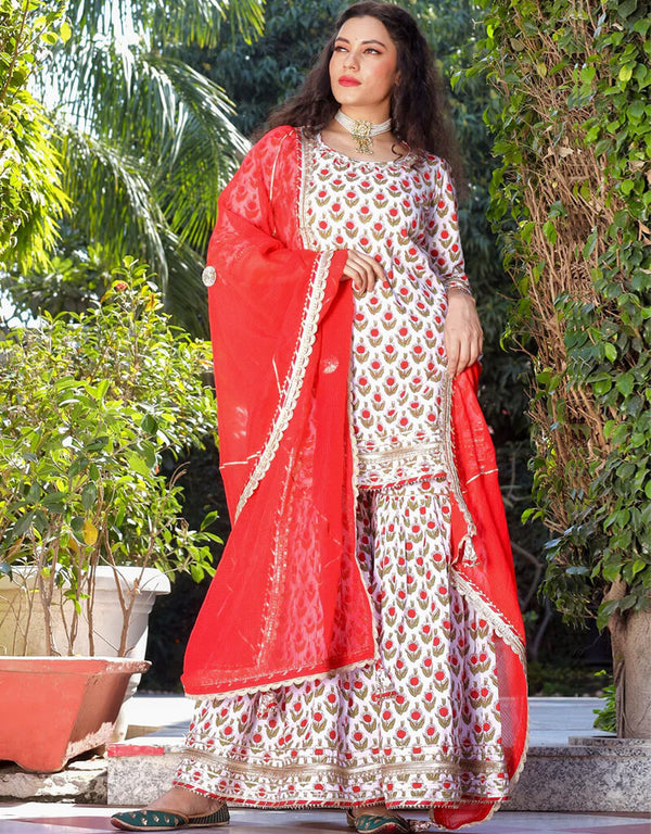 White Cotton Suit Sharara