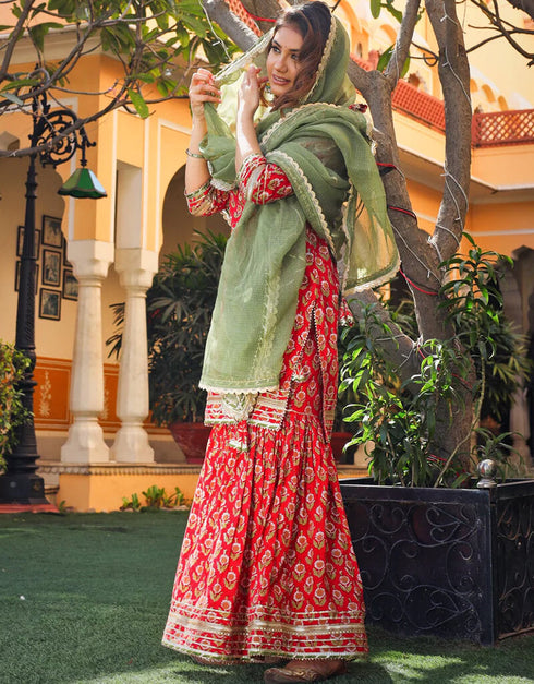 Red Cotton Suit Sharara