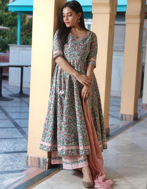 Pastel Blue Cotton Anarkali Pant