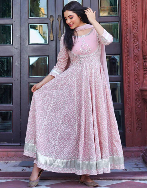 Baby Pink Cotton Anarkali Pant