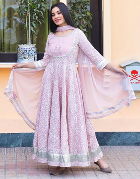 Baby Pink Cotton Anarkali Pant Women