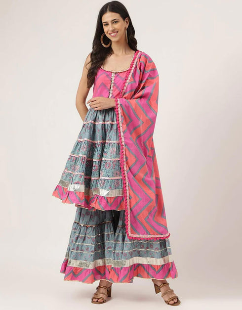 Regent Grey Pure Cotton Salwar Suit Sharara