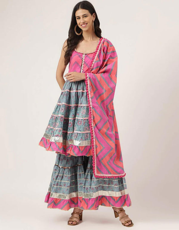 Regent Grey Pure Cotton Salwar Suit Sharara