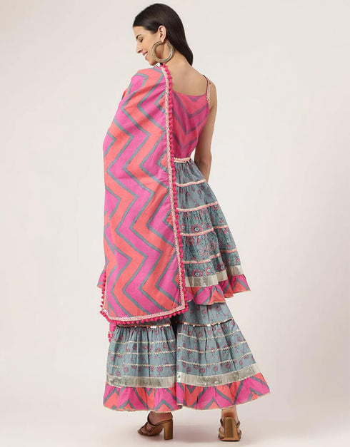 Regent Grey Pure Cotton Salwar Suit Sharara Closure View