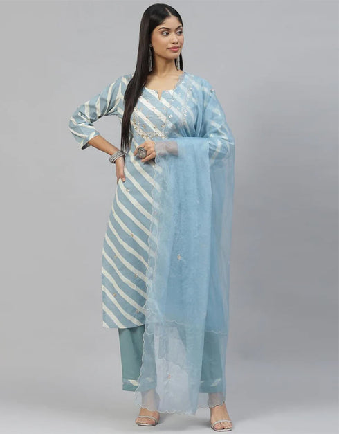 Rock Blue Pure Cotton Straight Pant