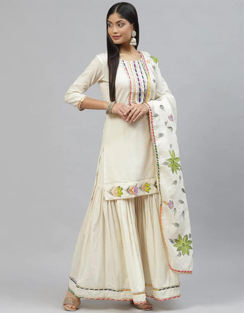 White Rock Pure Cotton Salwar Suit Sharara Closure View