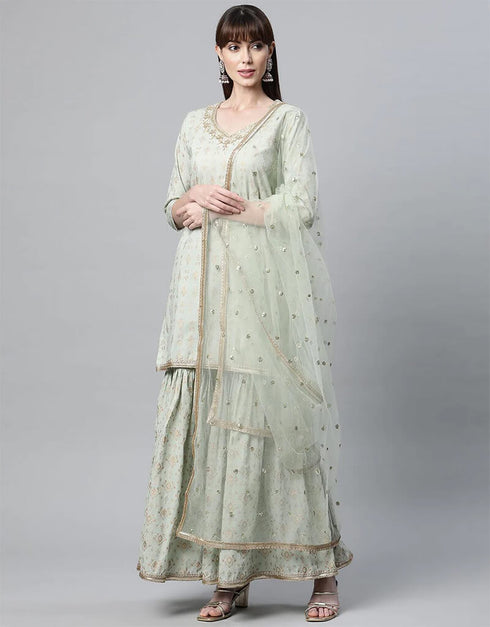 Sea Green Pure Cotton Salwar Kameez Palazzo