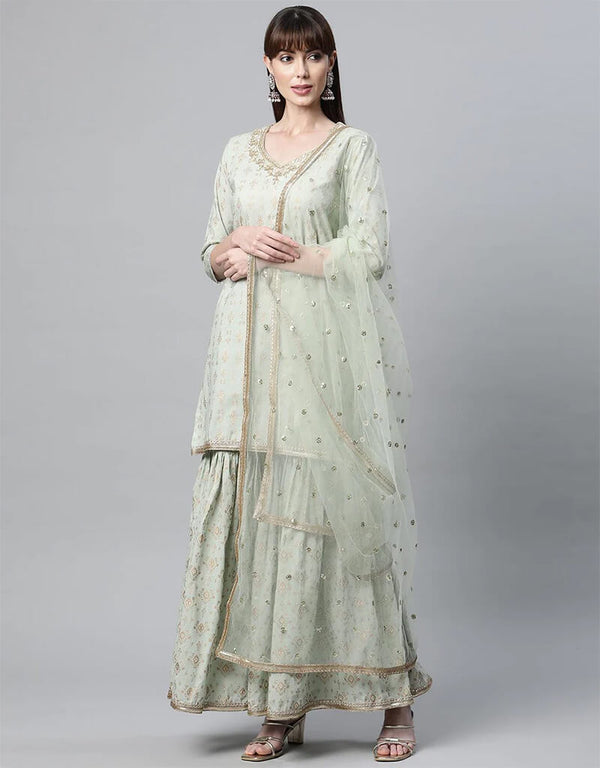 Sea Green Pure Cotton Salwar Kameez Palazzo