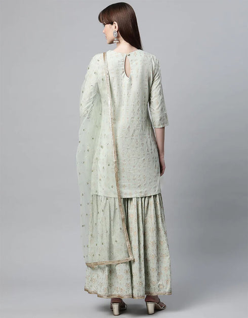 Sea Green Pure Cotton Salwar Kameez Palazzo Closure View