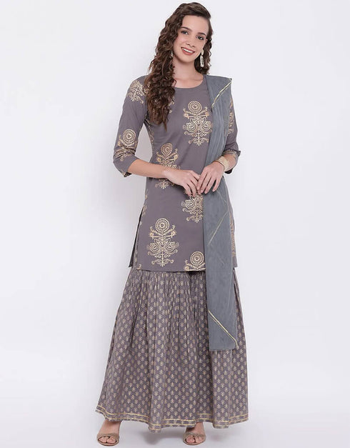 Grey Cotton Salwar Suit Palazzo