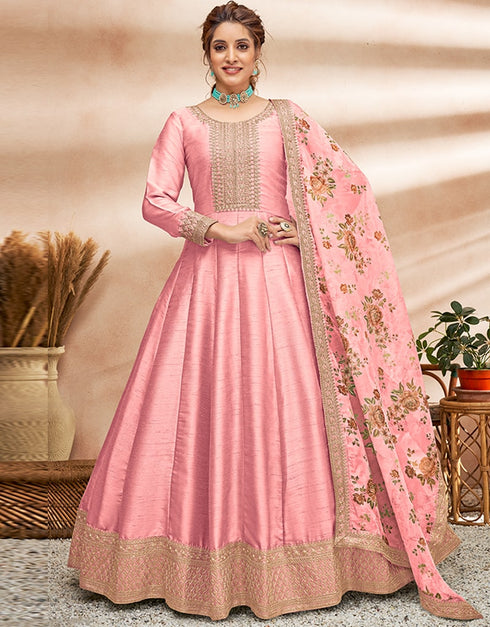 Light Pink Art Silk Anarkali Anarkali