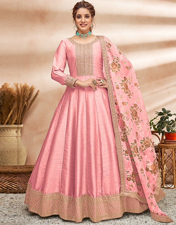 Light Pink Art Silk Anarkali Anarkali