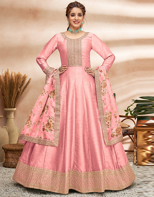Light Pink Art Silk Anarkali Anarkali Closure View