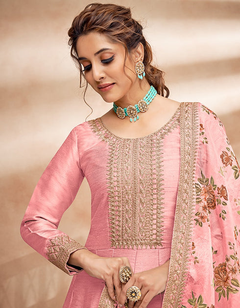Light Pink Art Silk Anarkali Anarkali Back View
